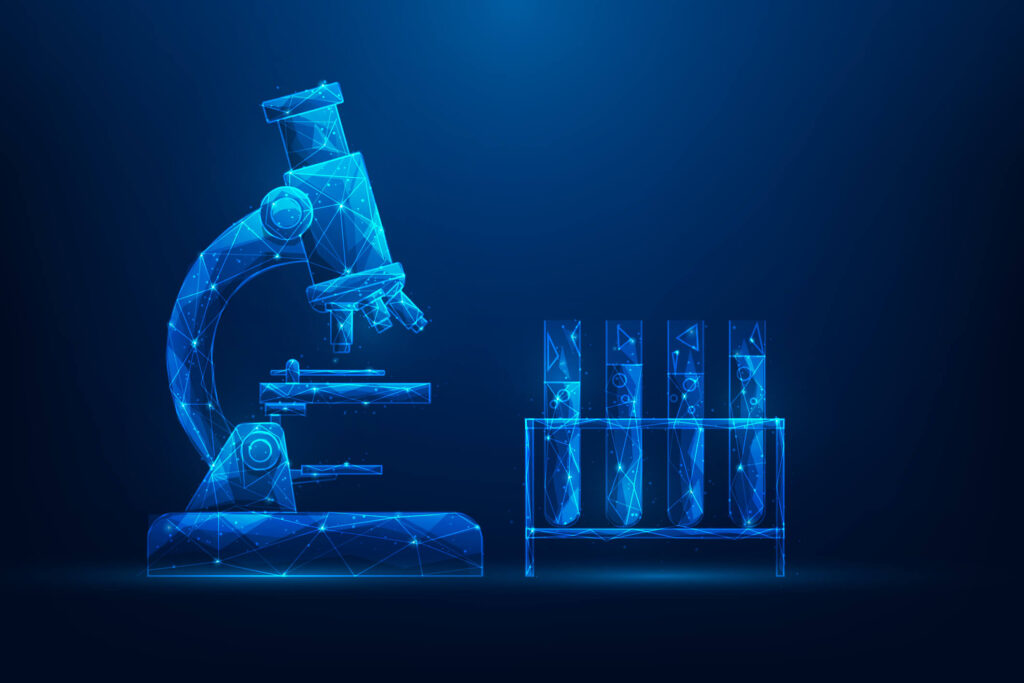 Sperm donor legal guide: an illustration of a laboratory microscope beside a rack of test tubes
